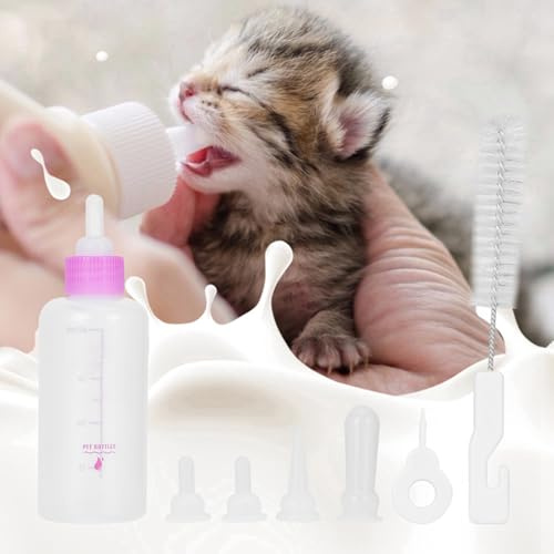 TIKATARER Kitten Bottle Feeding Kit, 6PCS 60ml Kitten Bottles, Kitten Milk Replacer, Puppy Milk Feeder for Newborn Dog (Pink)