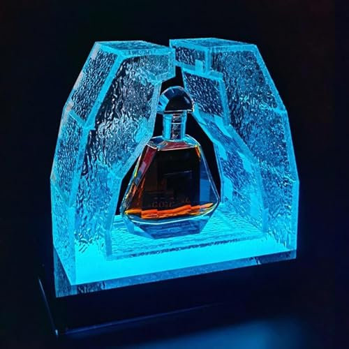 Présentoir de bouteille de vin lumineux avec pieds en caoutchouc amovibles, support de bouteille d'alcool éclairé par LED, rechargeable et longue durée de 4 heures, matériau acrylique durable et crist