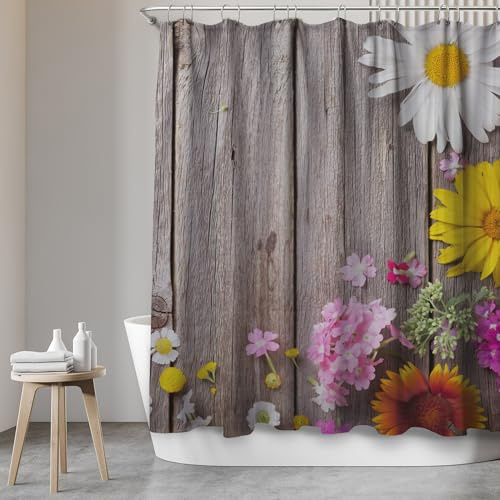 SANFINO Duschvorhang 180x200 inkl. 12 Ringe - Wasserdichter Duschvorhang mit Motiv für Badewanne und Dusche, Anti-Schimmel Badevorhang Textil, Antibakteriell & Öko-Tex Zertifiziert - Alp Meadow