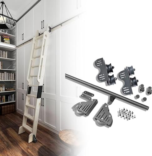 XEXENAMU 3.3-20FT Sliding Library Ladder Black Track Kit, Stand Up Tensible Rolling Hardware Kit, (No Ladder), Telescope Mobile Ladder Track Rail for Loft Closet, Extension Ladder Kit(19.7f