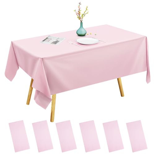 DIYJEP Confezione da 6 tovaglie usa e getta rosa, 137 x 274 cm, tovaglie in plastica, rettangolari, grandi, per feste, picnic, baby shower, matrimoni, compleanni, decorazioni natalizie