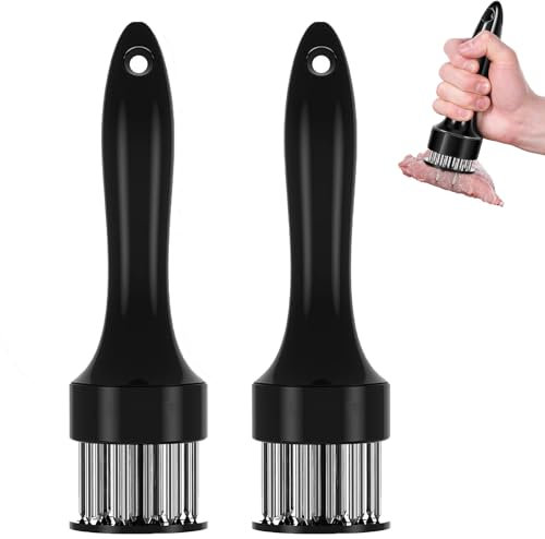 Stainless Steel Meat Tenderizer Needle, 21 Pin Ultra Sharp Meat Tenderizer Tool, Meat Marinating Tool, Steak BBQ Kitchen Cooking Tool, for Tenderizing Pork, Beef, Chicken, Marinade (Black*2)