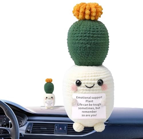 Cactus Positive Crochet Cactus Positive Hecho a Mano - suculentas en Maceta de Ganchillo - Juguete de Cactus de Punto, Adornos en Maceta de Cactus de Ganchillo para decoración de Oficina de