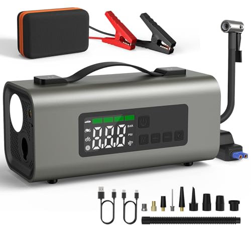 NEU MASTER 6-IN-1 Jump Starter Power Pack, 15200mAh 12V Portable Car Battery Jump Starter with 150PSI Air Compressor,2500A Car Power Bank (8.0L Gas/6.0L Diesel),Emergency Light