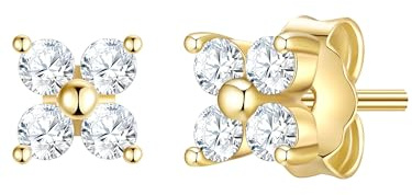 Glanzstücke München Damen Ohrstecker aus 925/- Sterling Silber gelbvergoldet 14 Karat mit Zirkonia weiß Blume
