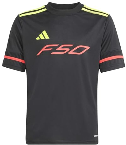 adidas Unisex Kids F50 Jersey Short Sleeve Kids, Black/Team solar Yellow 2/Lucid red, 13-14 Years