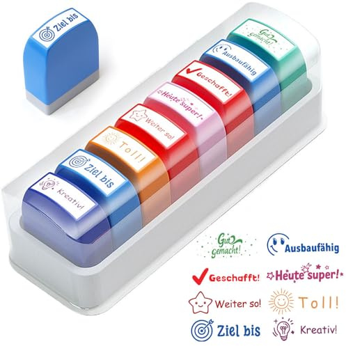 8 Stück Stempel Lehrer Selbstfärbender, Lehrer Bewertung Belohnung Motivation Briefmarken, Lob Ermutigung Stempel, Bunte Cartoon Lob Siegel Ermutigung, Schüler Hausaufgaben Stamper