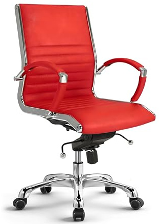 VERSEE Bürostuhl Montreal aus Echtleder, Rot, Sitzhöhe 52–64 cm | Ergonomischer Schreibtischstuhl mit Wippmechanik und Lendenstütze, für Büro und Homeoffice, bis 150 kg belastbar
