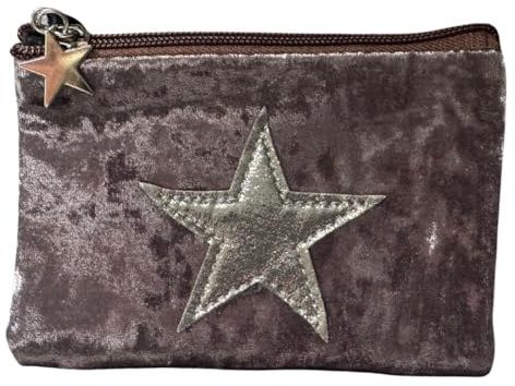 Velvet Star Coin Purse – Soft Touch Mini Wallet with Sparkly Star & Star Zip Pull – Compact 15 × 11 × 1 cm (Purple)