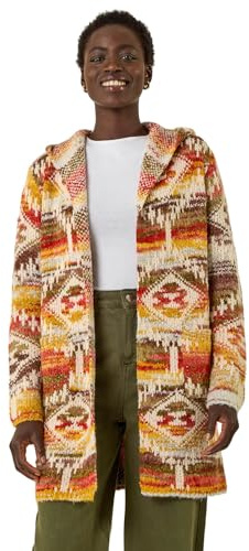 Roman Originals Women Cardigan - Ladies Longline Coatigan Tassel Open Front Cardi Winter Autumn Casual Textured Edge to Edge Yarn Patterned Comfy Work Going Out - Beige Multi - Size 16