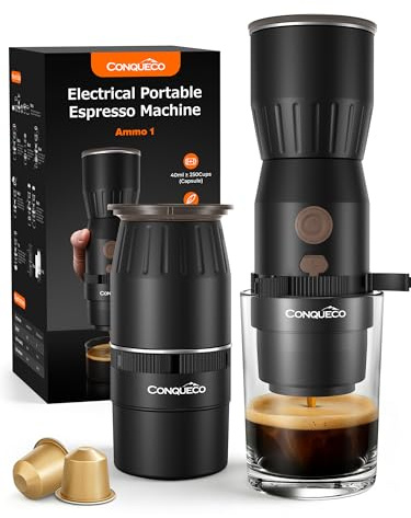 Mini Portable Coffee Maker: 160ml Travel Espresso Machine - Electric Coffee Brewer for Camping - Rechargeable Battery - 2 in 1 for Ground Coffee and NS Capsule Hiking Hotal (Not Self-heating) (BLACK)