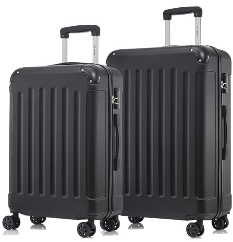 YONSLY Koffer Suitcase Set, Trolley Reisekoffer, Rollkoffer Handgepäck, Kofferset, Gepäckset mit 4 Rollen 360°, Hartschalenreisekoffer, Zahlenschloss, Weicher Gummigriff (2er Set, L&XL, Schwarz)