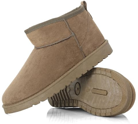 Women’s Suede-Effect Ankle Boots, Warm Fleece-Lined Slip-On Winter Booties with Cushioned Insole and Non-Slip Sole (OLIVE, One Size, Adult, Women, 3, Numeric, UK Footwear Size System, Medium)