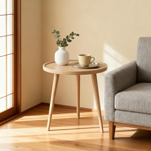 Pinkgarden Kleiner runder Beistelltisch aus Massivholz, moderner Sofatisch & Nachttisch für Wohnzimmer und Schlafzimmer, platzsparend Ø40 cm (Naturholz Hell)