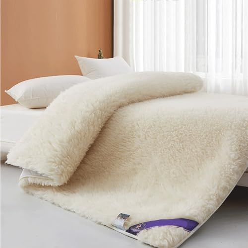 Matratzenbezug aus Wollvlies, gesteppter Matratzenschoner, atmungsaktiver faltbarer Woll-Topper für Boden, Gästebett, Sofa