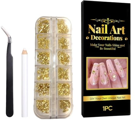 Nagelsteine Und Strasssteine 3D Glitzer Gold Steine Mit Pinzette | Schimmerndes Charm Design Zubehör Für Französische Spitze Acryl Maniküre Dekoration Geburtstag Weihnachten Hochzeit Bühne