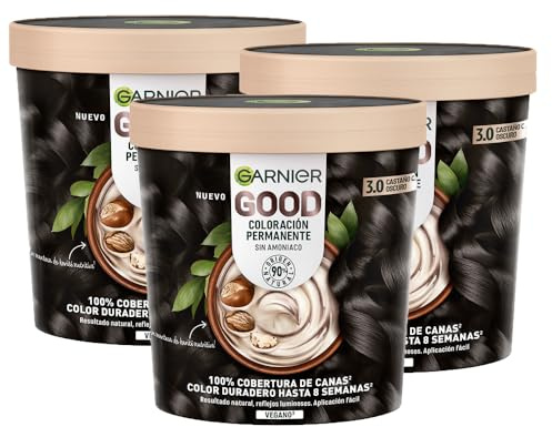 Garnier Good Pack 3 3.0 Castaño Choco Oscuro Sin Amoniaco | Coloración Permanente, Enriquecida con Aceite de Oliva, Sin Amoniaco, 90% Origen Natural, Garnier Good