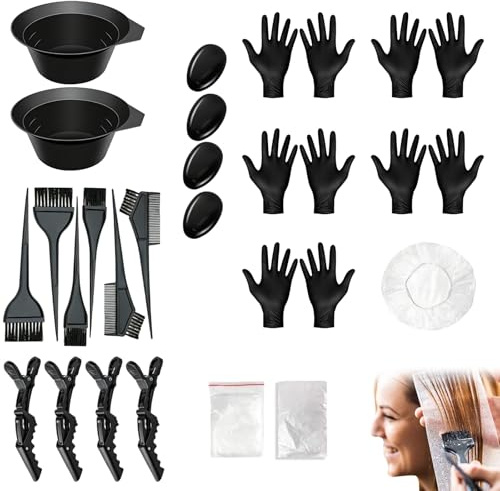 Set de tintura capilar de 42 piezas, todo lo que necesitas para teñir tu cabello: tinte, gorro profesional, brocha decoloradora, silicona y tintes para mujer