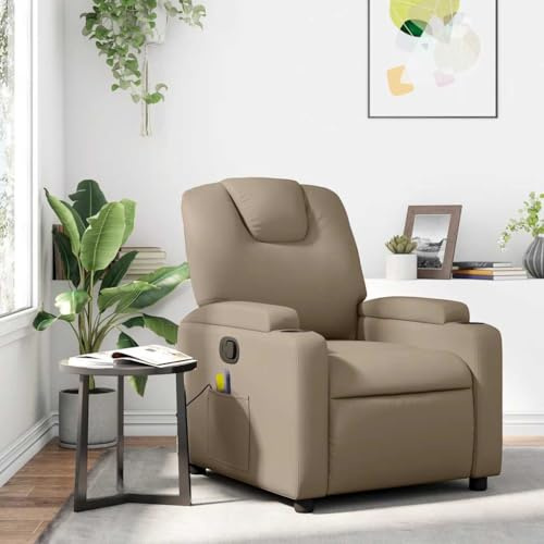 QUAHEAS Massagesessel Cappuccino-Braun Kunstleder, Relaxsessel mit 6-Punkt-Vibration, manueller Liegefunktion, Getränkehaltern und Seitentasche für Wohnzimmer, Schlafzimmer