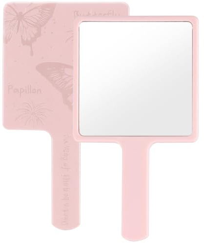 FooYee Handspiegel, Schminkspiegel Quadrat Form, Professioneller Handspiegel mit Griff, Friseure Rasierspiegel Kosmetikspiegel, Quadrat Taschenspiegel für Handheld, Zuhause, Reisenutzung (Rosa)