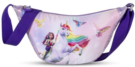 Unicorn Academy Kinder Umhängetasche, gefütterte Schultertasche mit RV-Hauptfach, 2 Steckfächern innen und verstellbarem Gurt, lila, 16x33x8 cm, 2 Liter, leicht für Alltag, Freizeit und Ausflüge