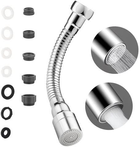 Rallonge Robinet avec 2 Modes 20cm Jet Douche Rotation 360°, Embout Robinet Universel Économie Eau Adaptateur Multi Filetage