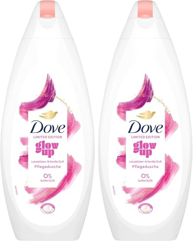 Dove DUSCHGEL/FLUESSIGSEIFE Glow up Limited Edition Pflegedusche mit dermatologisch bestätigter Formel für spürbar weichere und gepflegte Haut nach nur 1x duschen 250 ml (Packung mit 2)