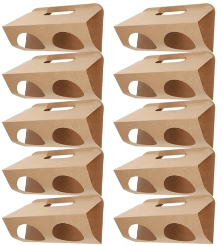 VINTORKY 10 Piezas Portavasos de Papel Kraft con Asa, Doble Apertura, Plegable, para Bebidas Frías y Calientes, para Transporte de Bebidas y Vasos de Bubble Tea, Café para Llevar