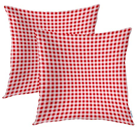 Batmerry Sommer-Kissenbezüge 45,7 x 45,7 cm, 2 Stück, rot rosa weiß kariert, kariert, doppelseitig, dekorative Kissenbezüge