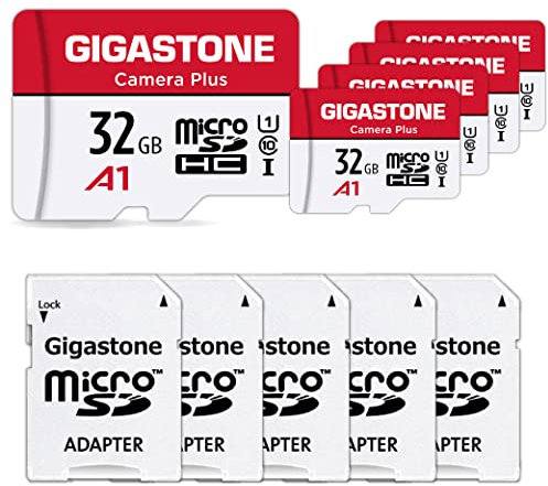 GIGASTONE Micro SD 32 GB, Camera Plus Serie, Set da 5, A1 U1 C10 UHS-1, Per GoPro Fotocamera Videocamera, Velocità Fino a 90/20 MB/Sec(R/W), con Adattatore Scheda SD