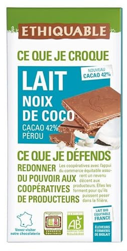 ETHIQUABLE - Chocolat Au Lait Noix De Coco 100G - Lot De 4
