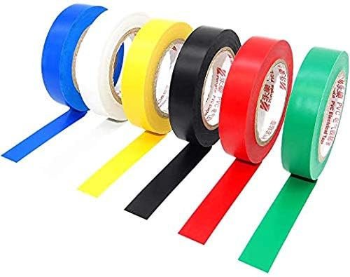 WooZuu 6 rollos de cinta eléctrica de colores mixtos, 15 mm x 15 m, cinta aislante de PVC, cinta adhesiva para aislar, reparar y proteger cables (0.6 pulgadas x 50 pies)