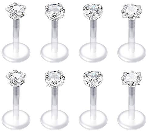Mayhoop 8Stk Klare Lippenpiercing Piercing Tragus Helix Ohrringe Labret Piercing stecker Flexibles Acryl 16G mit CZ Opal Piercing Lippe für Frauen Männer 10mm