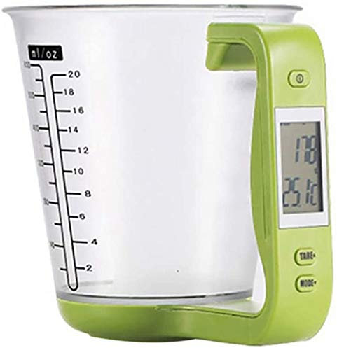 Bilancia digitale da cucina con misurino, bilancia elettronica, con display LCD della temperatura e del peso (verde)