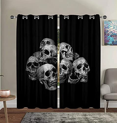 Nextchange Totenkopf-Vorhänge, Skelett-Design, Fensterbehandlungen, Knochen-Stil, Fenstervorhänge, gruselig, 3D-Zuckerschädel, Fenstervorhang, wärmeisoliert, Raumvorhänge für Wohnzimmer, 2