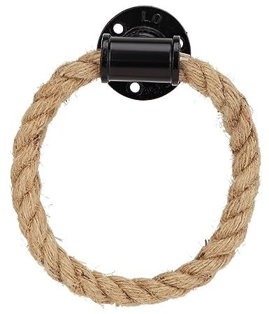 Industrie Art Türgriff mit Hanfseil für Innentüren | Schrankgriff rund | Seil Griff für Schubladenschränke, Kommoden | runder Türzieher antik für Außentür | Möbelgriff in [schwarz] | Schubladengriff