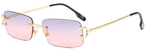 kachawoo Kleine Retro-Sonnenbrille, rechteckig, randlos, Vintage, männlich, weiblich, Sonnenbrille, UV400, rahmenlose Geburtstagsgeschenke für Mädchen (purple pink lens)