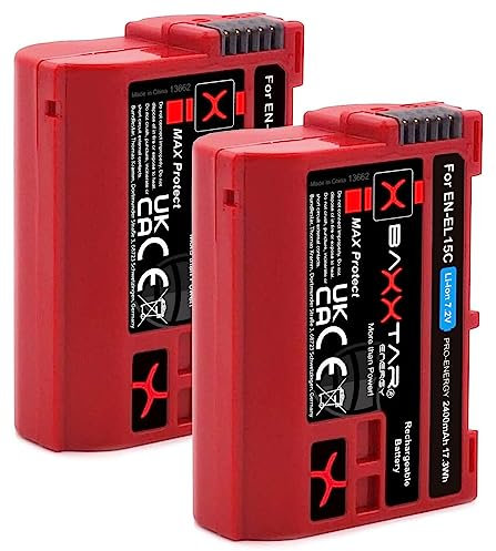 Baxxtar MaxProtect 2X EN-EL15c Batterie 2600mAh capteur NTC boîtier de Protection V1 Compatible avec Nikon Z5 Z6 Z7 II Z8 D500 D600 D610 D750 D780 D800 D810 D850 D7000 D7100 D7200 D7500 en EL15 EL15b