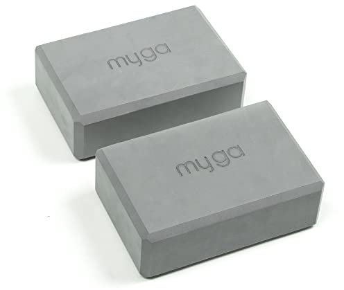 Myga Yoga Block 2er Set | Rutschfest & Leicht | Support bei Yoga und Pilates Übungen | Ideal für Anfänger & Fortgeschrittene | 23 cm x 14,5 cm x 7,7 cm | Grau