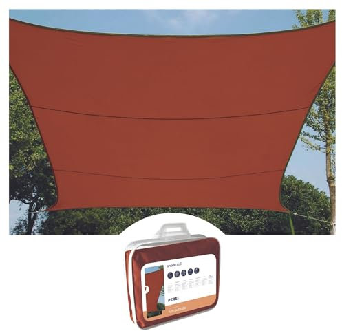 Perel Voile d'ombrage, Toile ombrage, Toile extérieure terrasse, imperméable, Protection Contre UV, 4 Anneaux en O en Acier Inoxydable, 5 x 5 m, 160 g/m², Polyester, carré, Brun rougeâtre