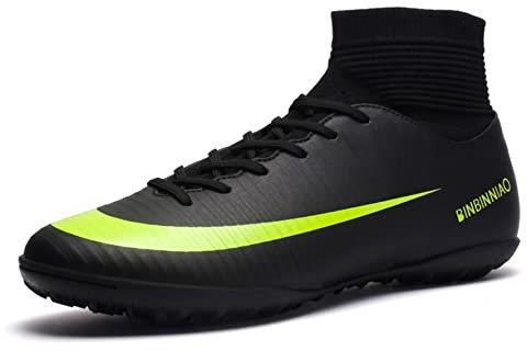 WEJIESS Herren Fußballschuhe High Top Spikes Jugend Outdoor Training Fußballschuhe Professionelle Athletic Sportschuhe Turf Trainer, Black 2-R, 42 EU