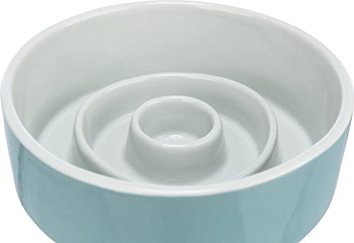 TRIXIE Slow Feeding Napf, Anti Schling Napf Für Hunde, Keramik, 0,45 L/Ø 14 cm, grau/blau,1 stück (1er Pack) - 24520