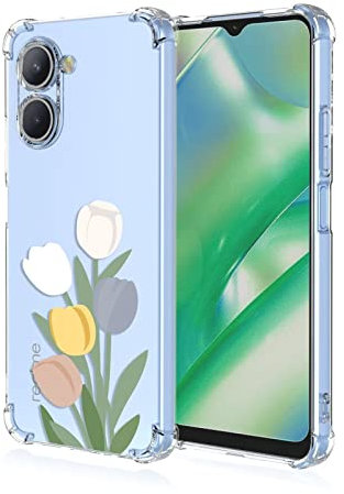 Topme Funda para Teléfono para Realme C33 (6.5 Inches), Funda para Teléfono Móvil con Patrón Pintado Transparente de Silicona Suave de TPU - TulipáN