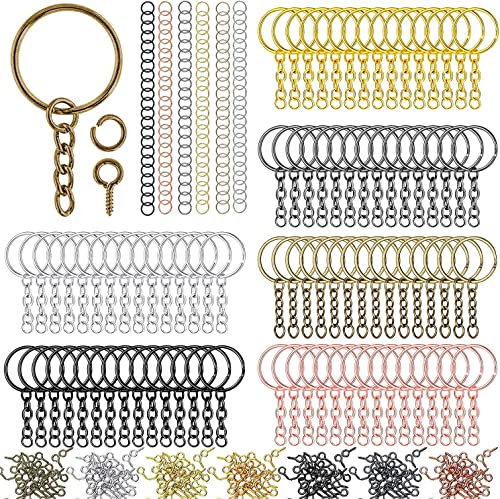 450Stk Schlüsselring mit Kette Schlusselanhang Set Schlüsselring Anhänger Basteln für Schlüssel Handwerk DIY, Schmuckherstellung