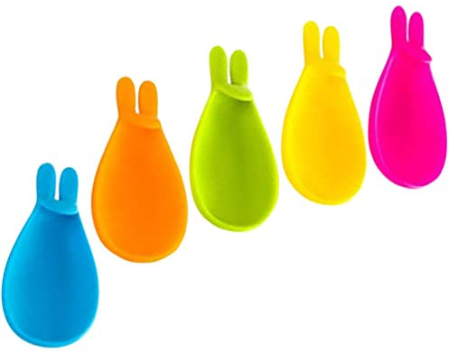 Hemoton - Juego de 5 piezas para cuchara de té, soporte para bolsitas de té, bolsa de infusor de té, de silicona, marcador de vidrio, de silicona, oficina, con encanto, gel de sílice, taza de conejo