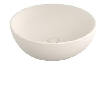 EGO INTERIORS Premium Design | Ø45CM Rundes Aufsatzwaschbecken ohne Hahnloch, kein Überlauf | MATTE JASMIN Keramik | Kombinierbar mit Bidet und WC | glatte antibakterielle Oberfläche
