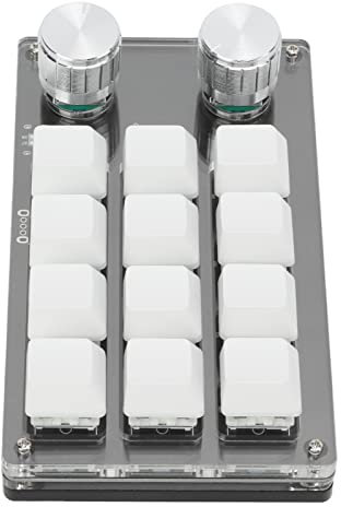 Mechanische Mini Tastatur mit 12 Tasten, Tragbares Multifunktionales Mechanisches Gaming Keypad mit Einstellknopf, Speicherfunktion, Speicherfunktion, Einstellbarer Knopf für Musikmedien(Weiss)