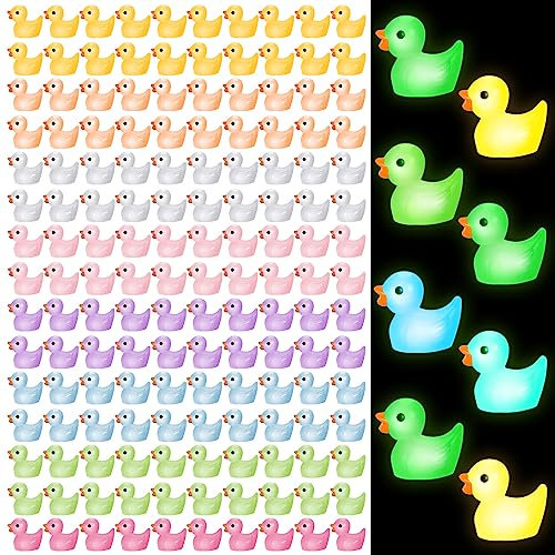 Heyu-Lotus 150 Stück leuchtende Mini-Enten aus Kunstharz, bunte kleine Enten, Miniatur-Figuren für Aquarium, Garten, Landschaft, Puppenhaus, Ornament, Topf, Geburtstagsparty-Dekorationen