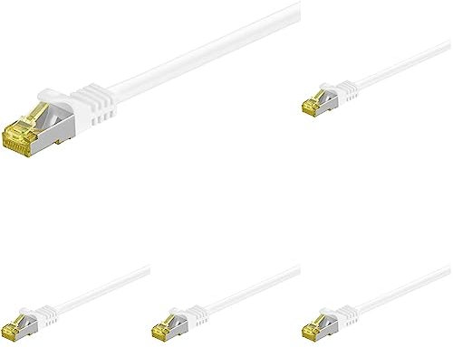goobay 92660 RJ45 Patchkabel mit CAT 7 Rohkabel, doppelt geschirmt, S-FTP bis 600 Mhz, halogenfrei, Kupfer Kabel Stecker, vergoldete Kontakte, 0,5m, Weiß (Packung mit 5)