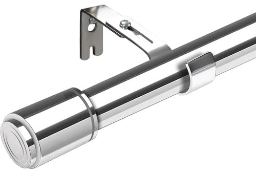 Vorhangstange Outdoor Gardinenstange Verstellbare Gardienenstangenset mit Halterung Teleskopstange aus Edelstahl für Schlafzimmer/Wohnzimmer (220-320CM Ø25mm) Silber